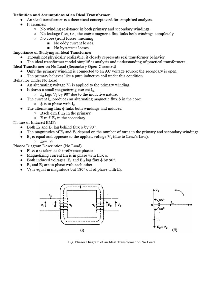 Ideal vs Practical Transformer No Load | PDF | Transformer | Inductance