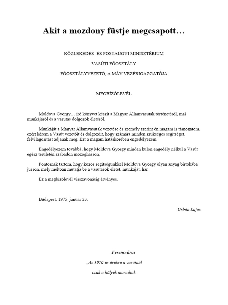 Moldova György - Akit A Mozdony Füstje Megcsapott | PDF