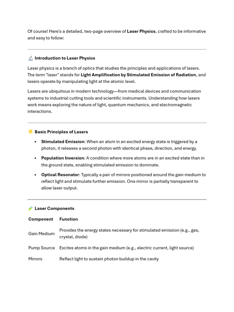 Overview of Laser Physics Principles | PDF | Laser | Light