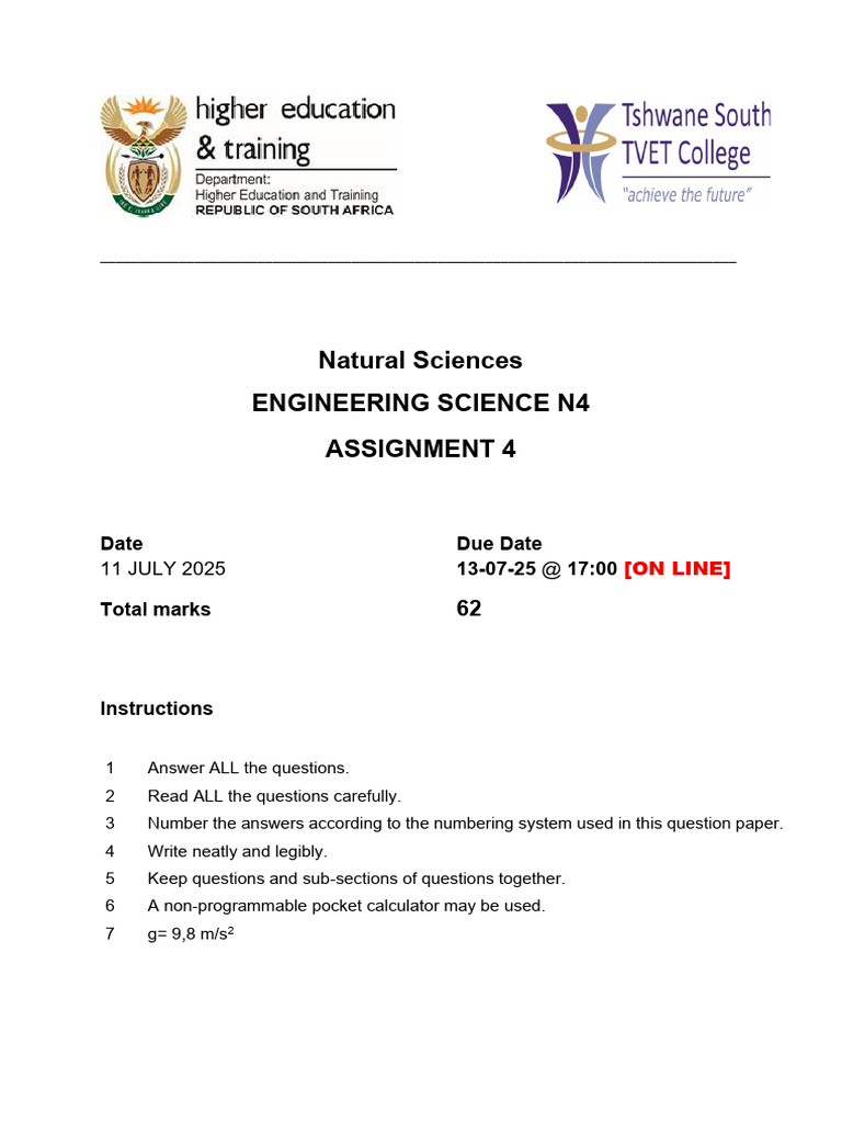 Engineering Science N4 Assignment 4 | PDF | Young's Modulus | Classical ...