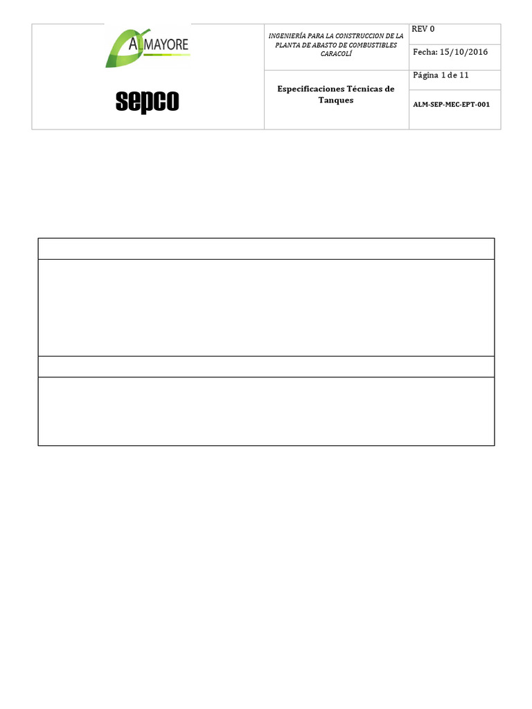 Alm Sep Mec Ept 001 Especificaciones de Tanques | PDF | Pintar