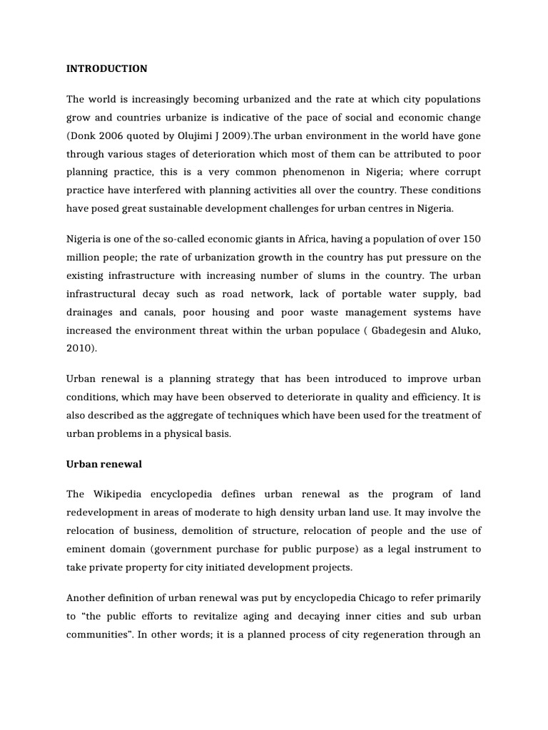 Fresh Look at Urban Renewal Strategies In Nigeria Pdf Urban Renewal