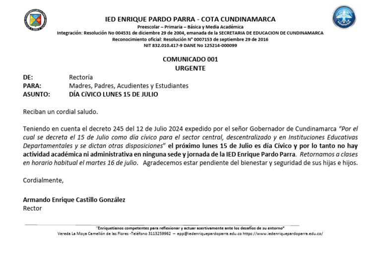 Comunicado 001 | PDF