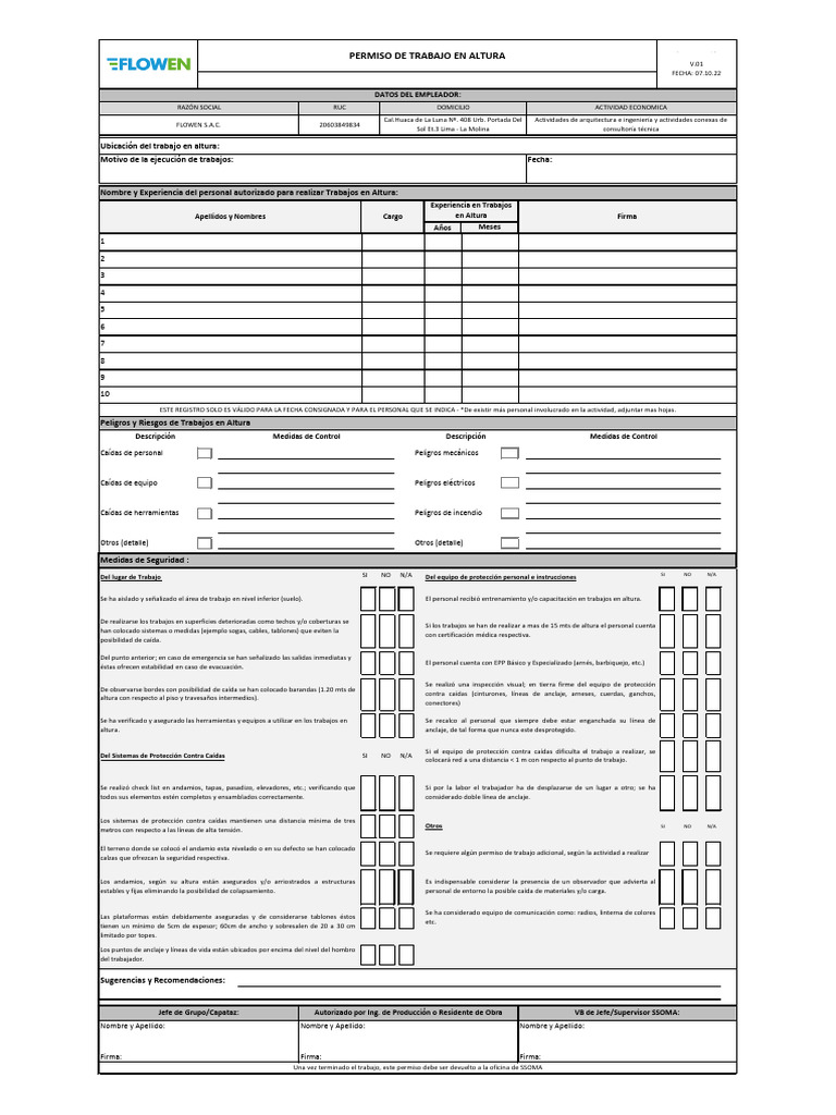 FT-SST-028 - PTAR en Altura | PDF