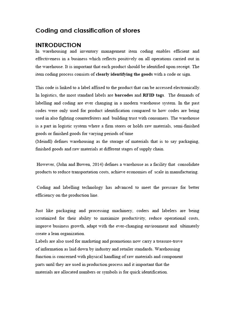 Coding and Classification of Stores | PDF | Warehouse | Logistics
