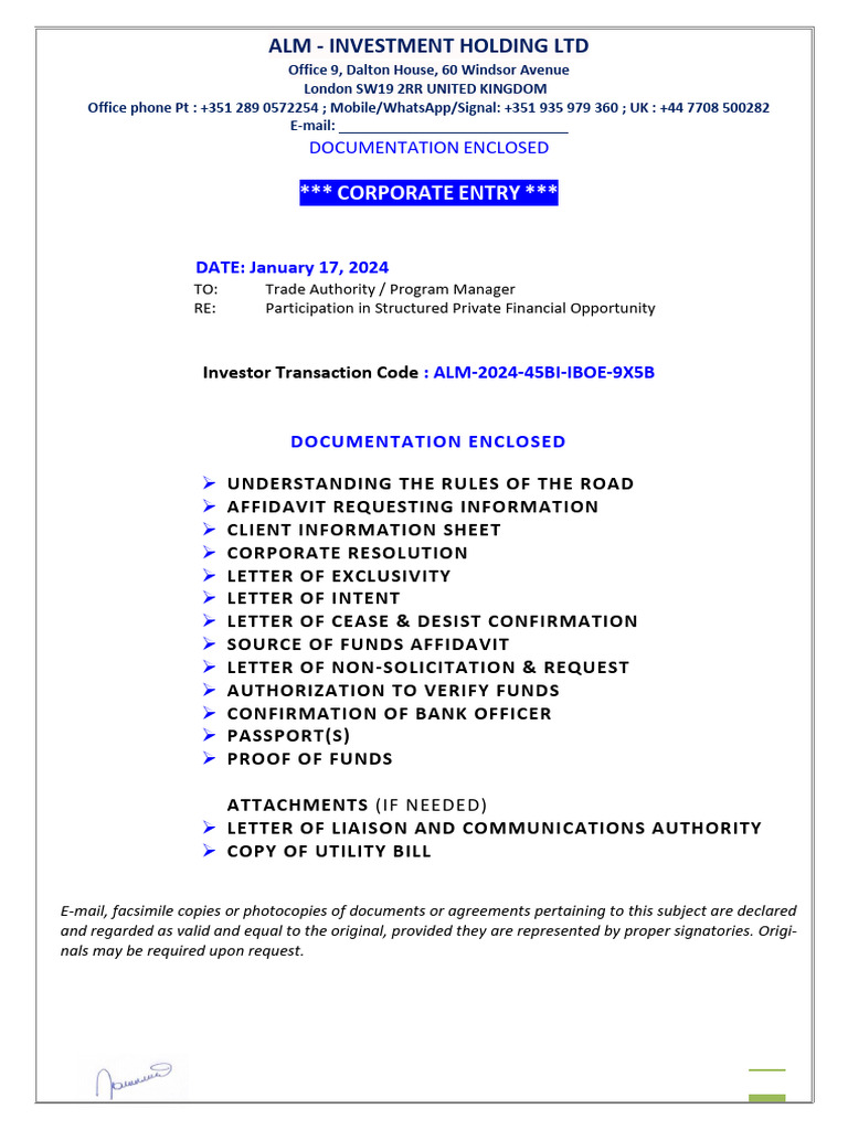 ALM Investment Holding Documentation | PDF | Affidavit | Securities ...