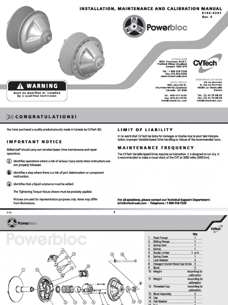 CVTech Variable-Speed Drive Manual | PDF | Screw | Mechanical Engineering