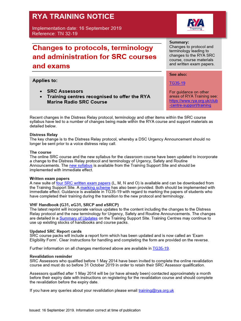 SRC Course Protocol Updates 2019 | PDF | Telecommunications