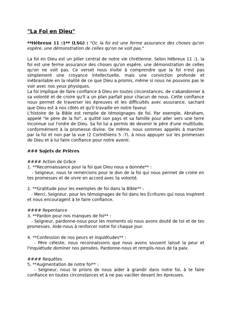 La Foi en Dieu : Assurance et Confiance | PDF | Foi | Dieu