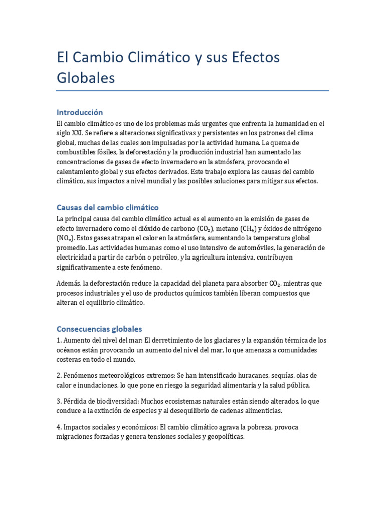 Cambio Climatico Efectos Globales | PDF | Gases de efecto invernadero ...