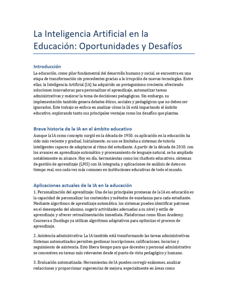 IA en Educación: Oportunidades y Retos | PDF | Inteligencia artificial ...