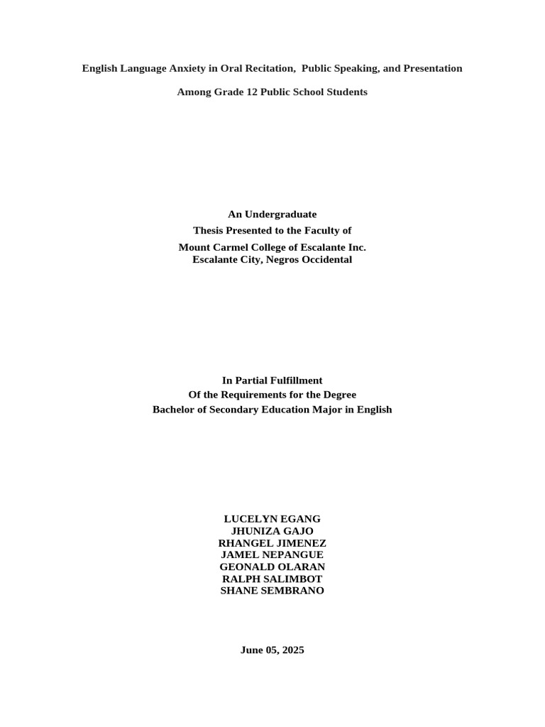 English Anxiety in Senior High Recitations | PDF | Survey Methodology ...