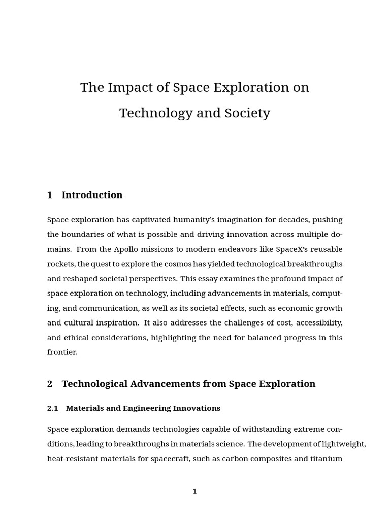 The Impact of Space Exploration On Technology and Society | PDF | Space ...