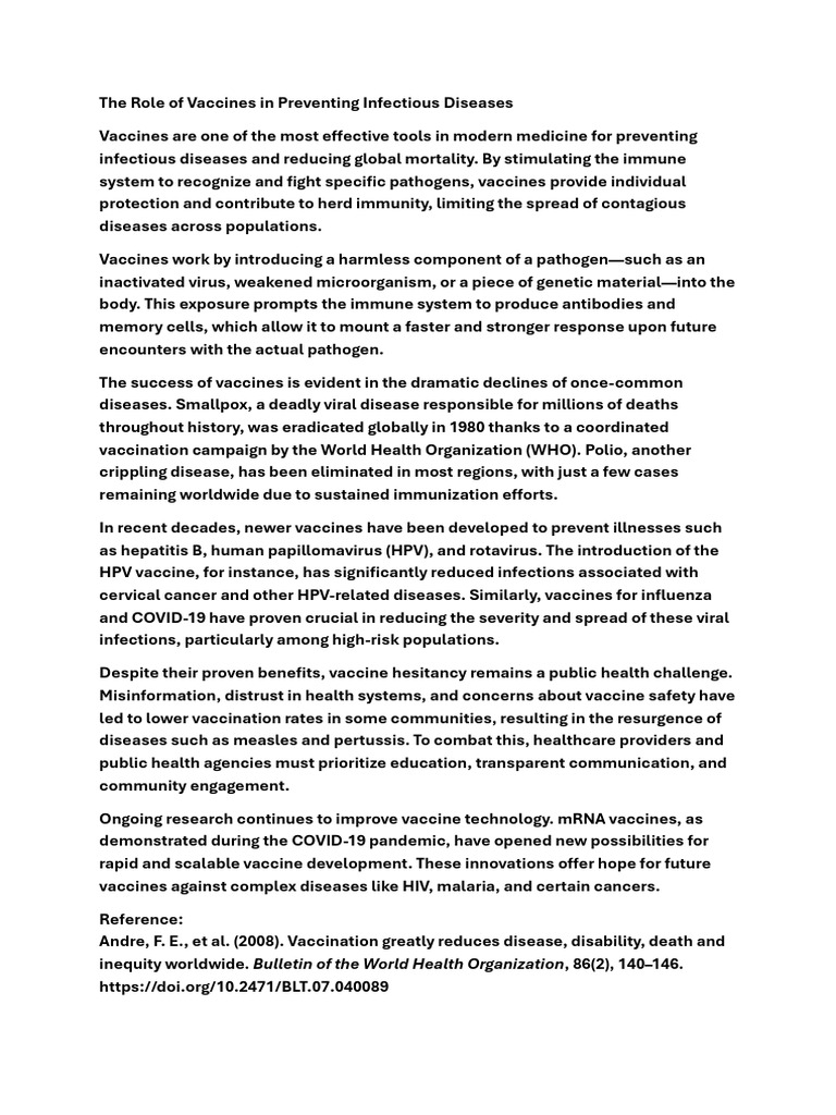 Importance of Vaccines in Disease Prevention | PDF | Vaccines | Infection