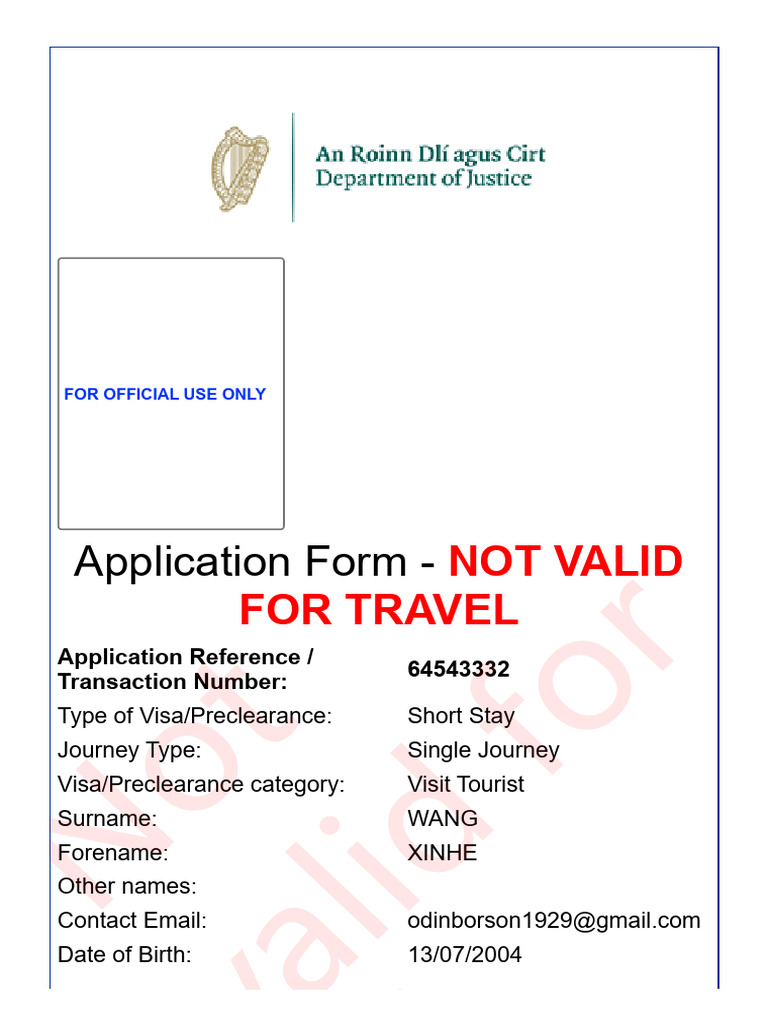 Ireland Short Stay Visa Application Form | PDF | Travel Visa ...