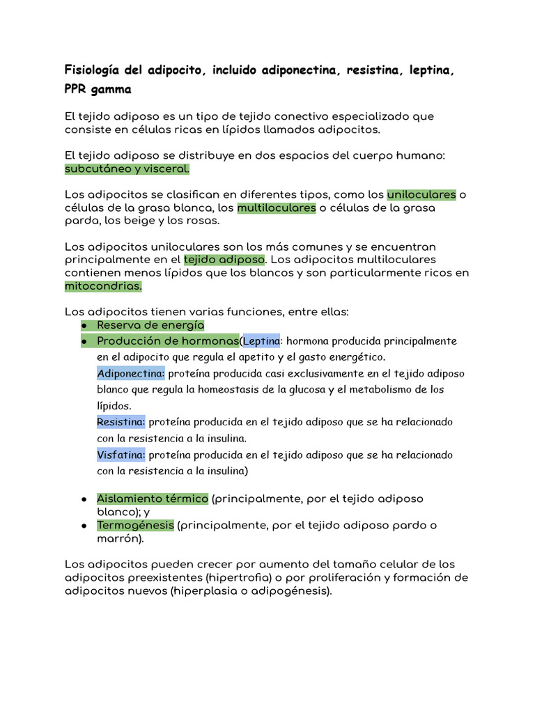 Fisiología y Hormonas del Adipocito | PDF | Tejido adiposo | Leptina