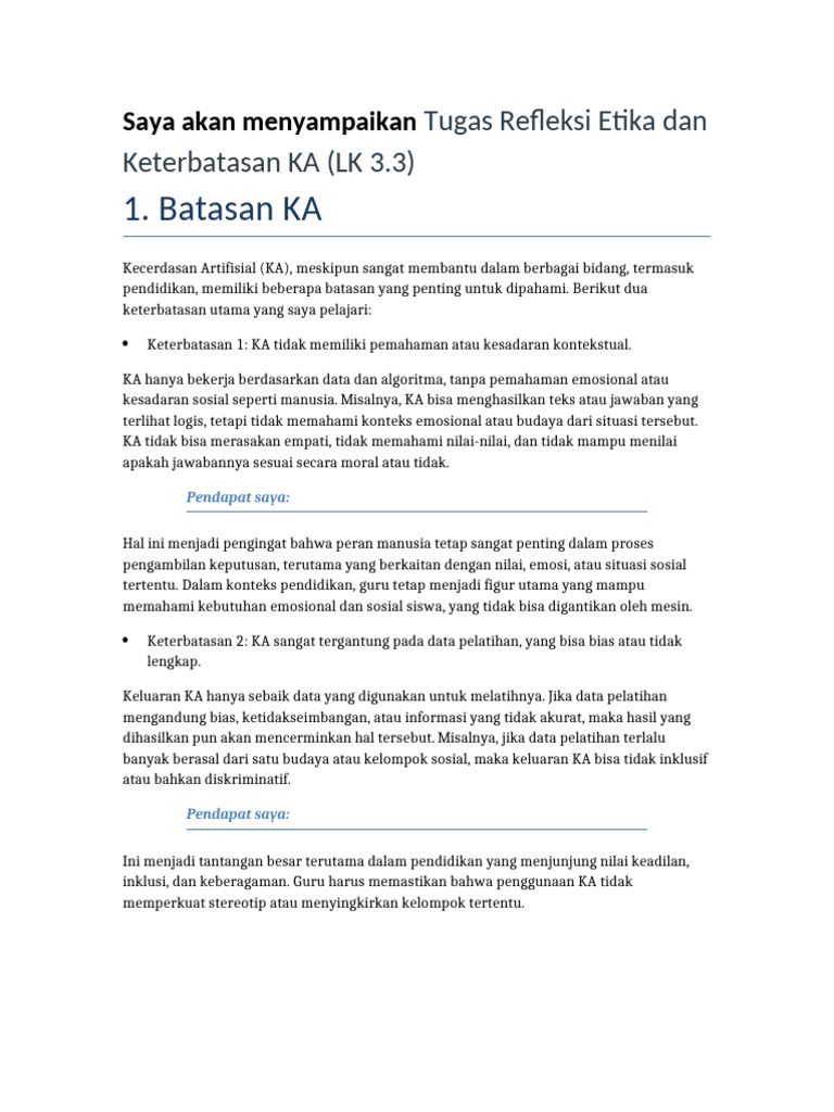 Limitasi Kecerdasan Artifisial di Sekolah | PDF