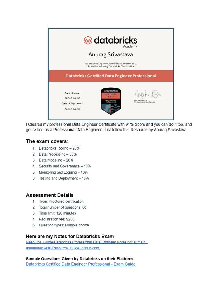 Data Engineer Certification Success Guide | PDF