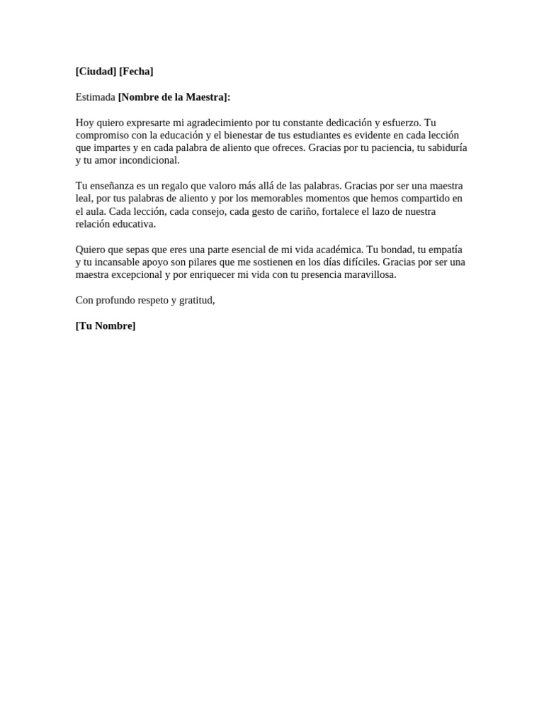 Carta de Agradecimiento A Una Maestra | PDF