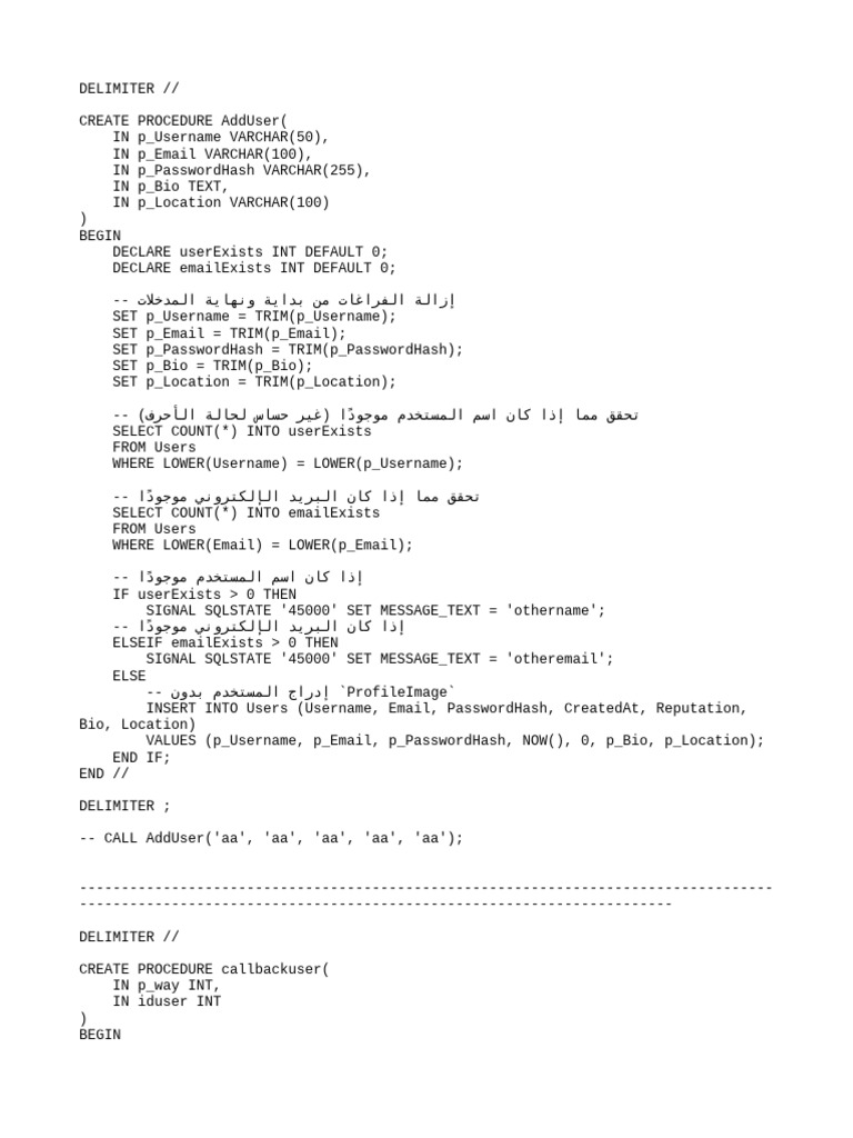 User Management SQL Procedures | PDF | Computing | Computer Programming