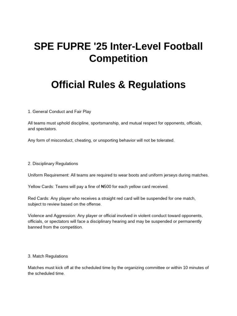 SPE FUPRE '25 Inter-Level Football Competition | PDF