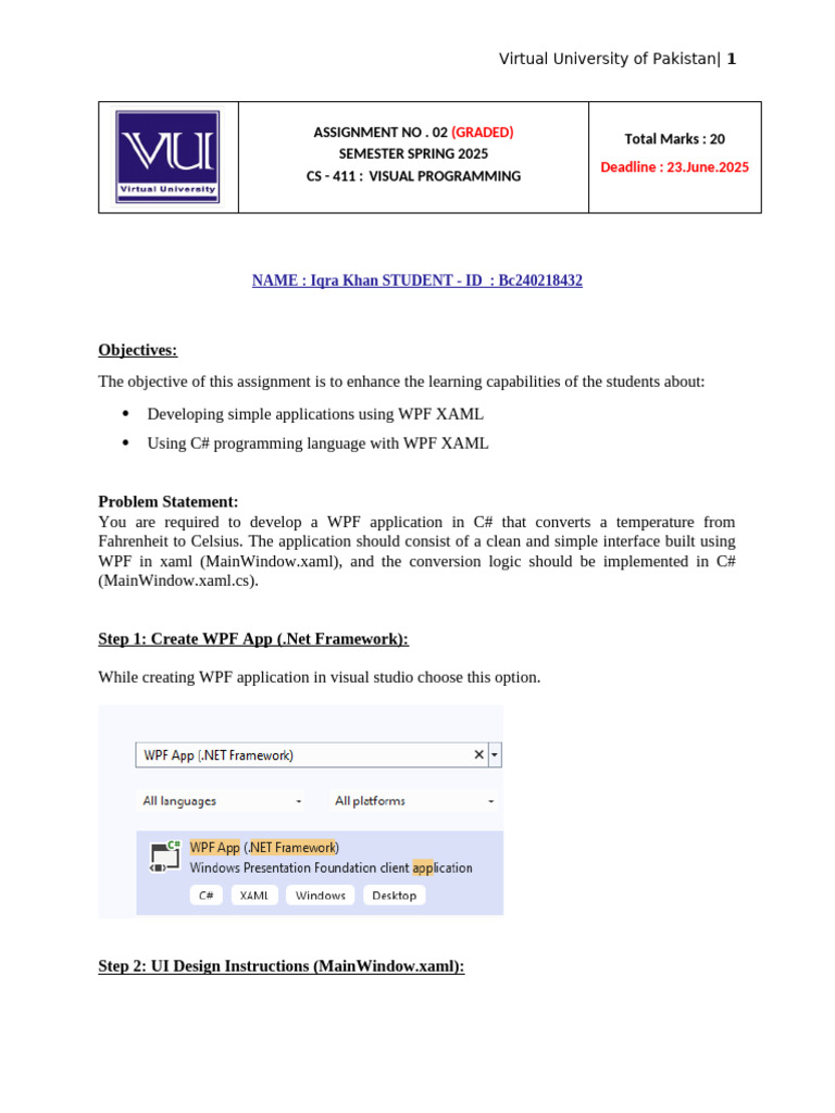 WPF Temperature Converter Assignment | PDF | Windows Presentation ...