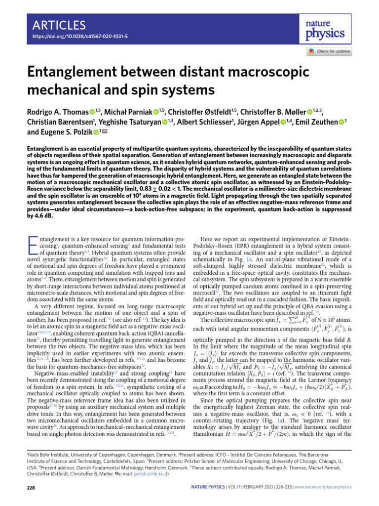 Macroscopic Entanglement in Hybrid Systems | PDF | Quantum Entanglement ...