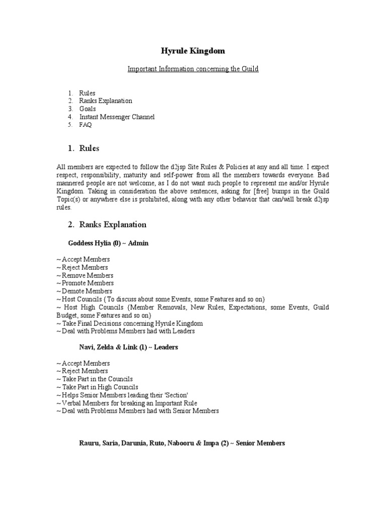Hyrule Kingdom Guild Rules & Structure | PDF | Internet Forum | World ...