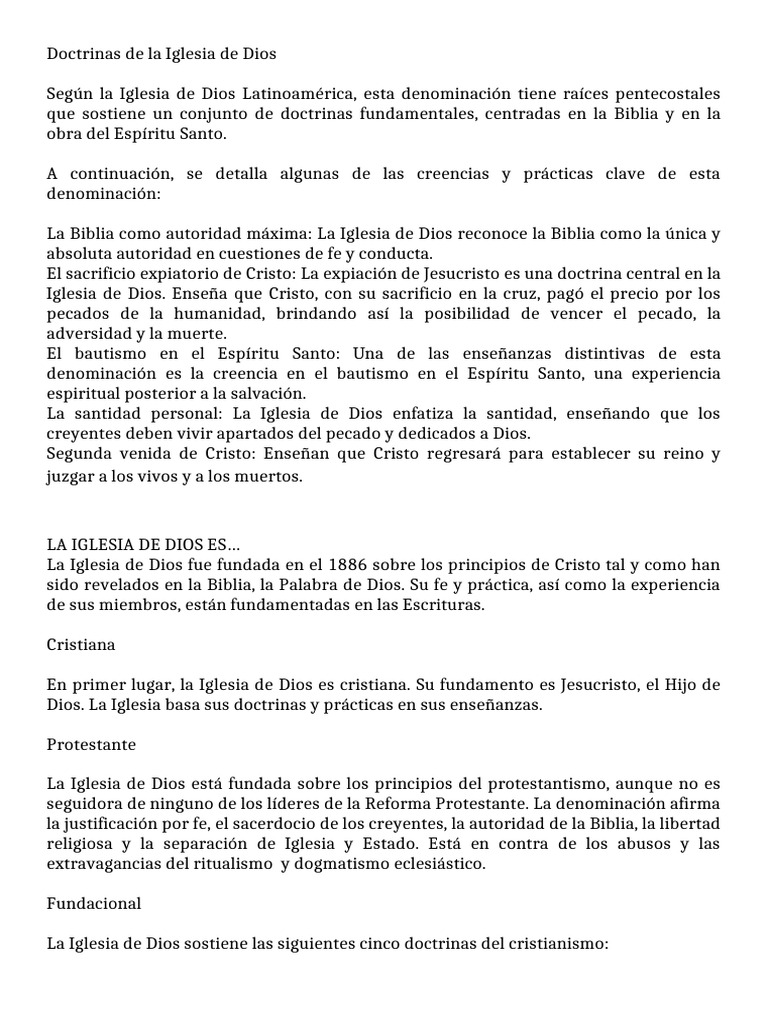 Doctrinas de la Iglesia de Dios | PDF | Iglesia Católica | Cristo (título)