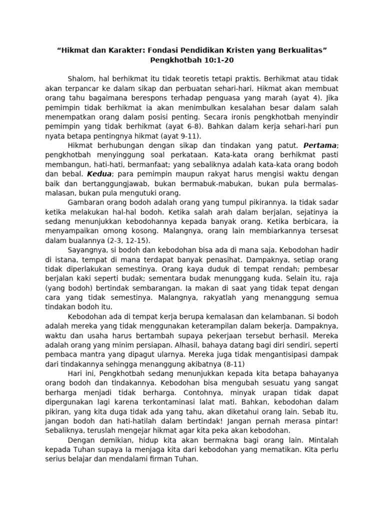 Hikmat dan Kebodohan dalam Pendidikan Kristen | PDF