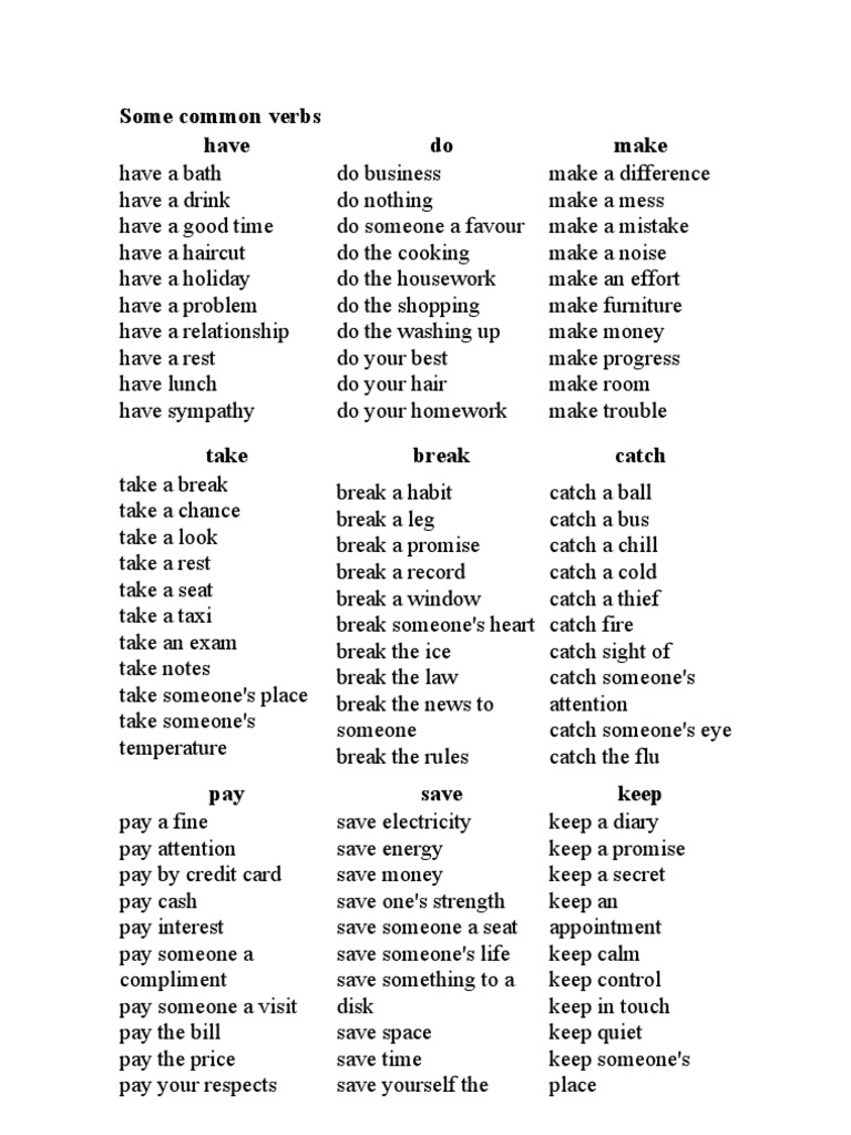 Some Common Verbs | PDF | Clothing | Leisure
