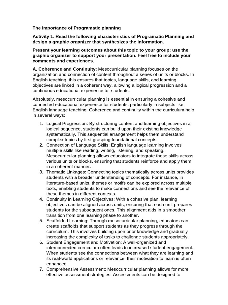 Importance of Programmatic Planning | PDF | Differentiated Instruction ...