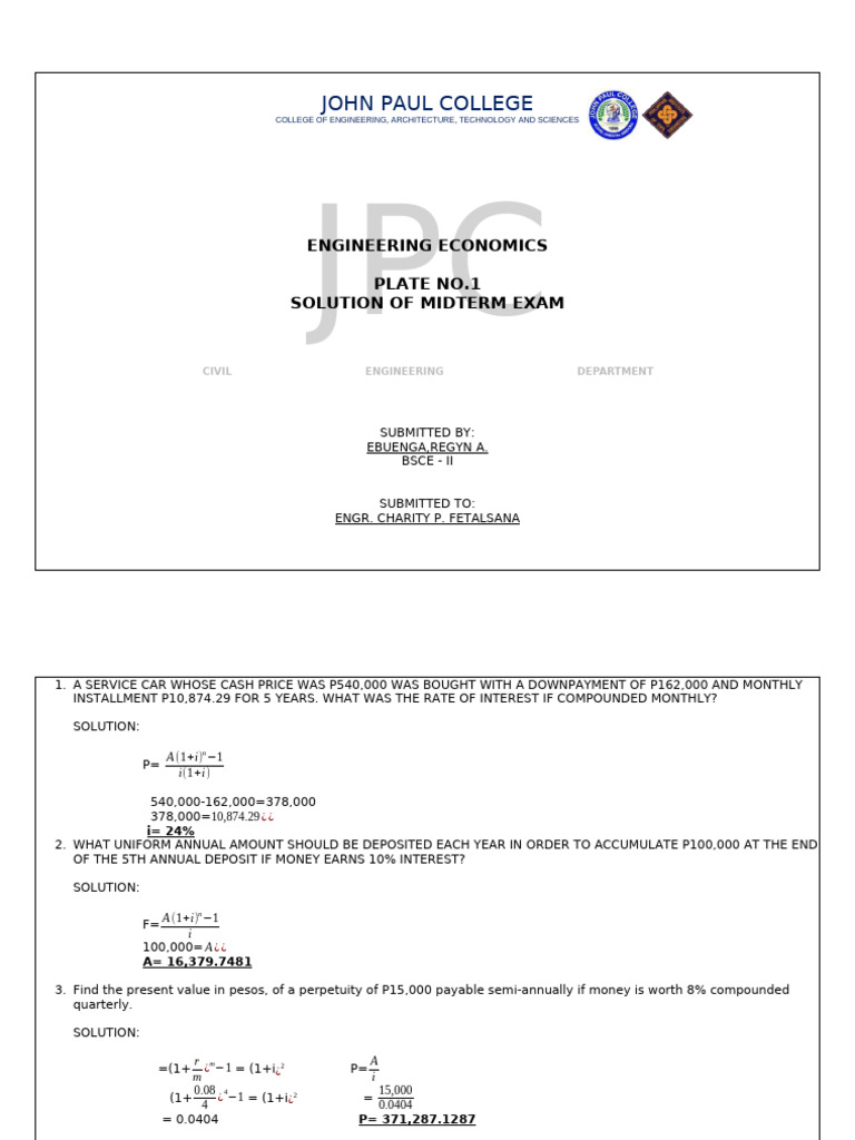 Tie Formula Applications in Engineering Economics | PDF | Interest ...