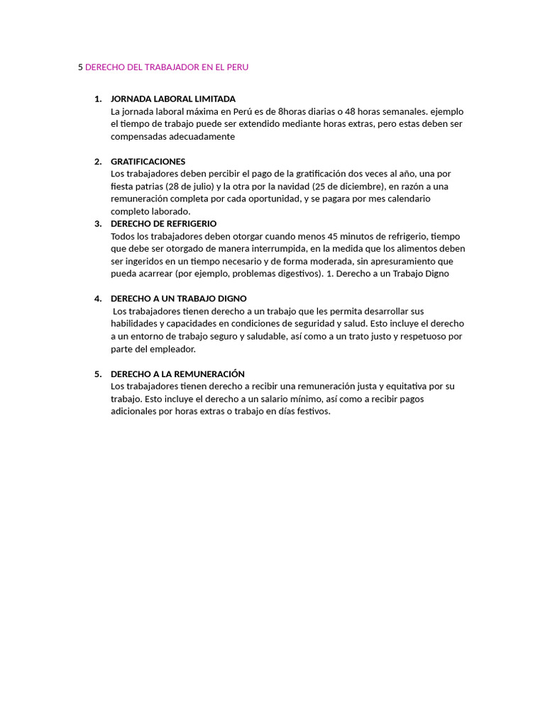 Derechos y Obligaciones Laborales en Perú | PDF | Derecho laboral | Salario