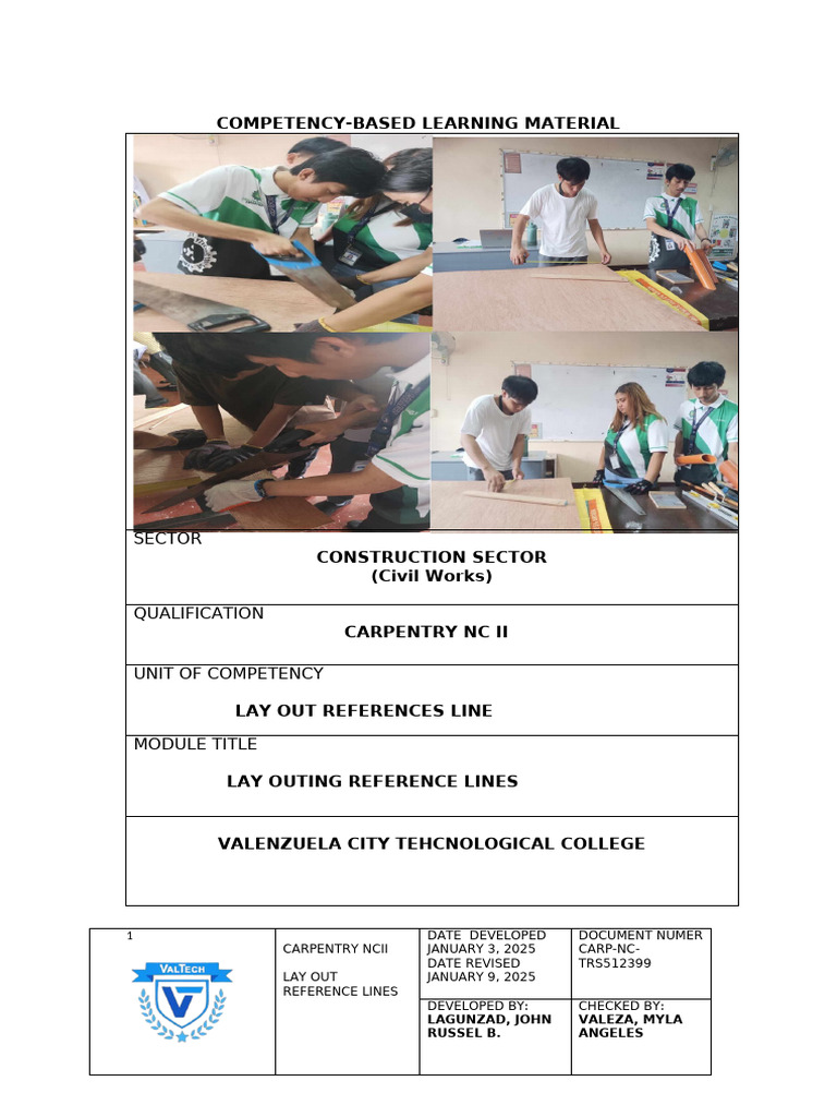 Carpentry NC II: Layout Reference Lines | PDF | Personal Protective ...