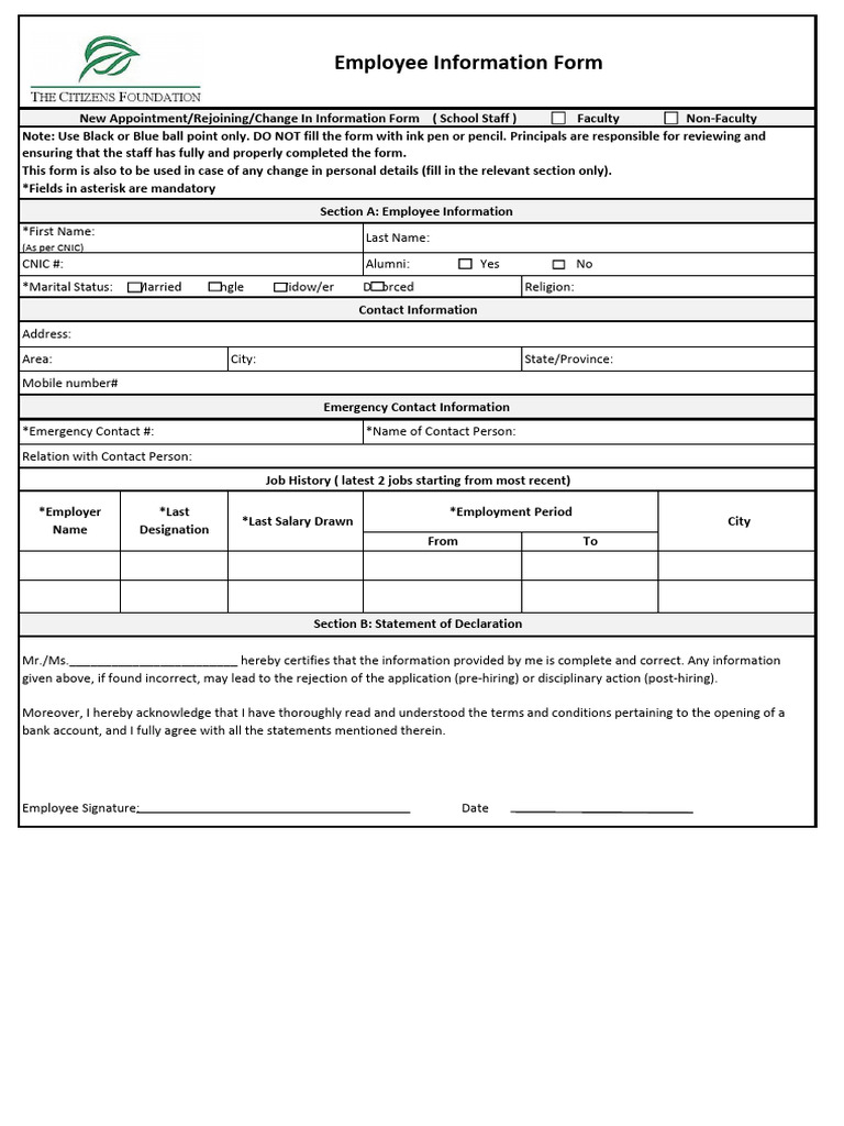 Employee Information Submission Form | PDF