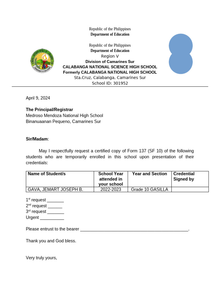 Sf100 Request Letter | PDF