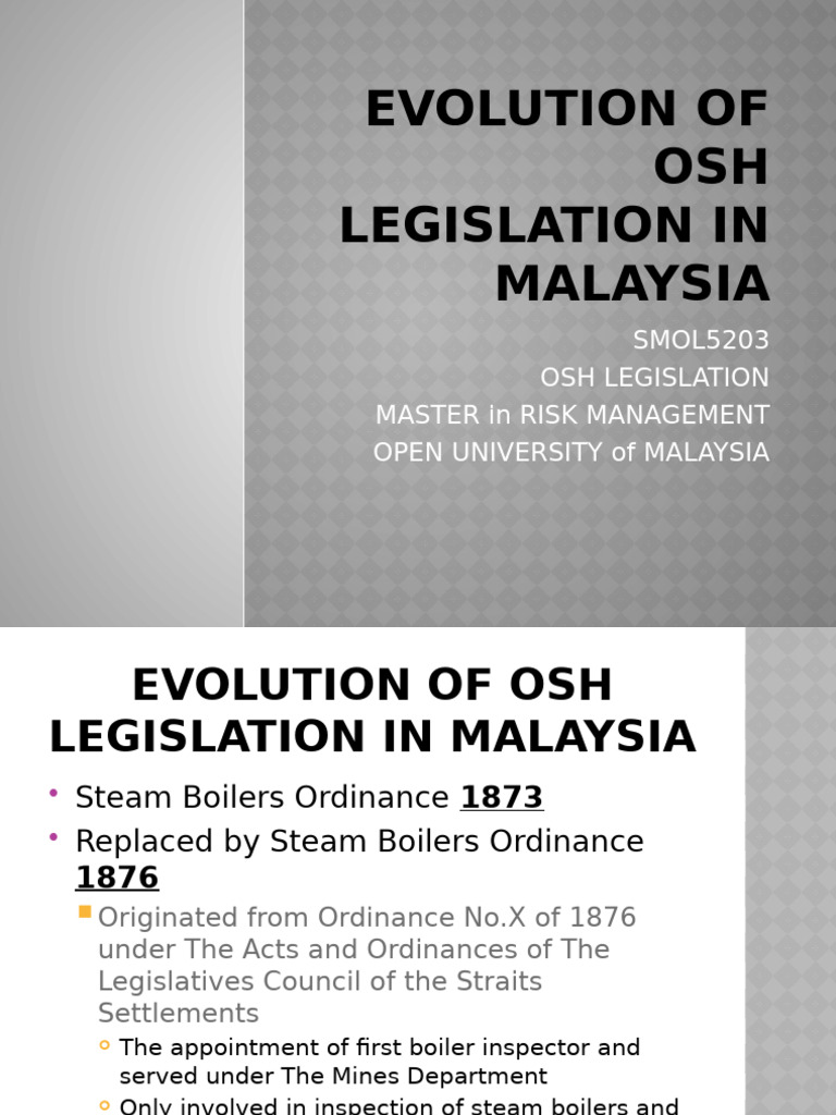 Evolution of OSH Legislation in Malaysia | PDF | Occupational Safety ...