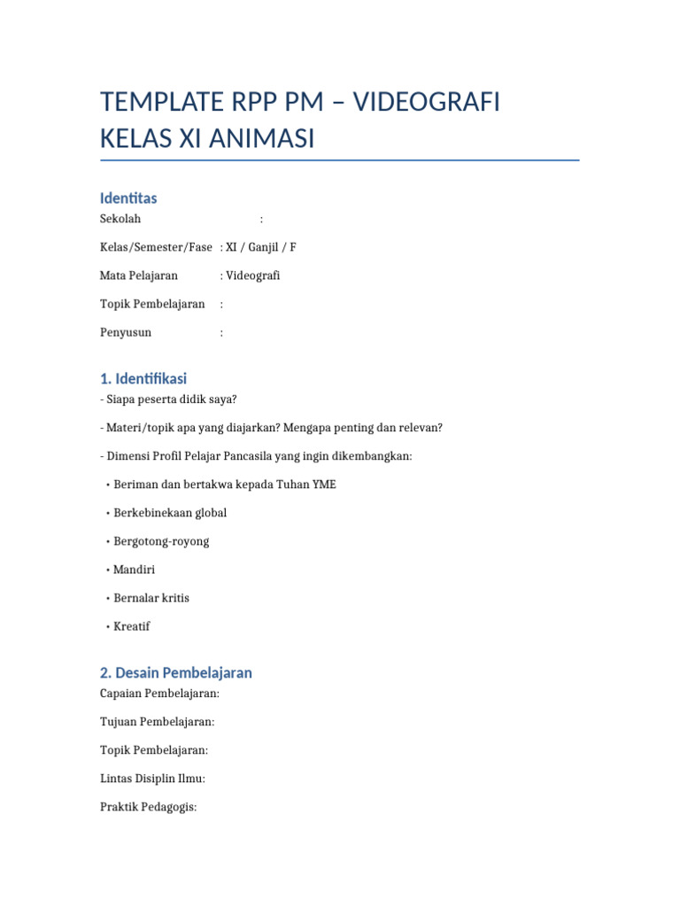 Template RPP PM Videografi Kelas Xi | PDF