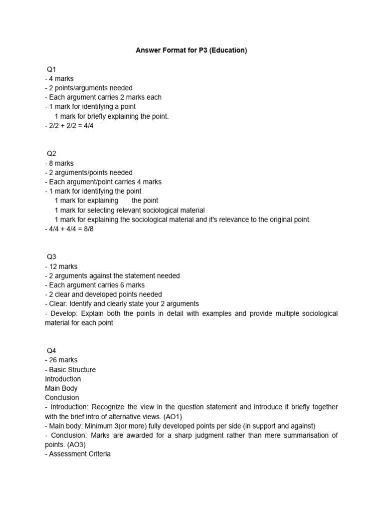 Answer Format For P3 (Education) & P4 | PDF | Evaluation | Argument