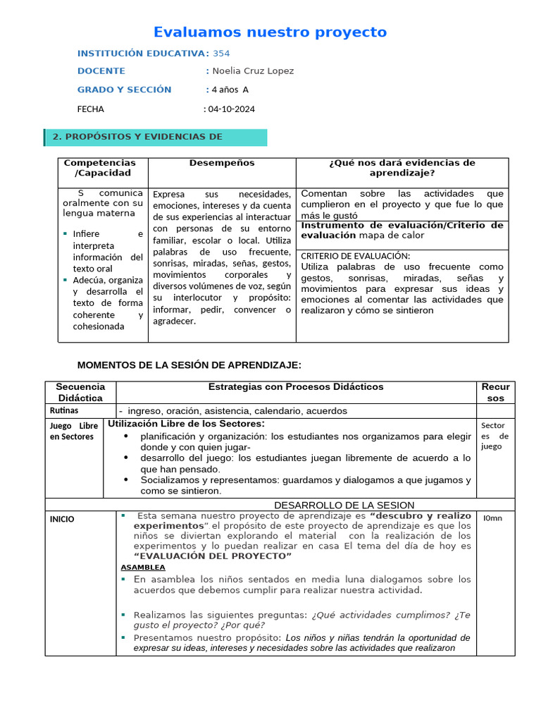 Evaluación del Proyecto de Aprendizaje | PDF | Aprendizaje | Psicología ...