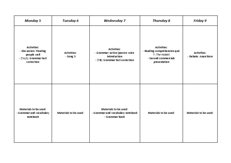 Weekly Lesson Plan Overview | PDF