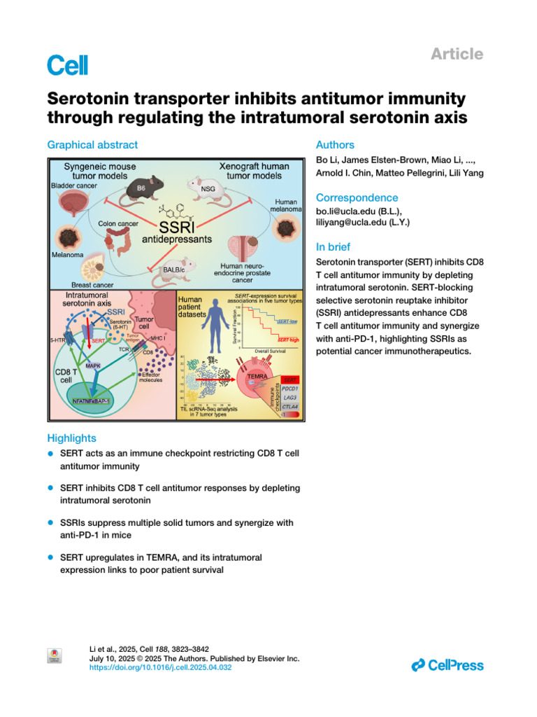 Serotonin Transporter Inhibits Antitumor Immunity | PDF | Serotonin ...