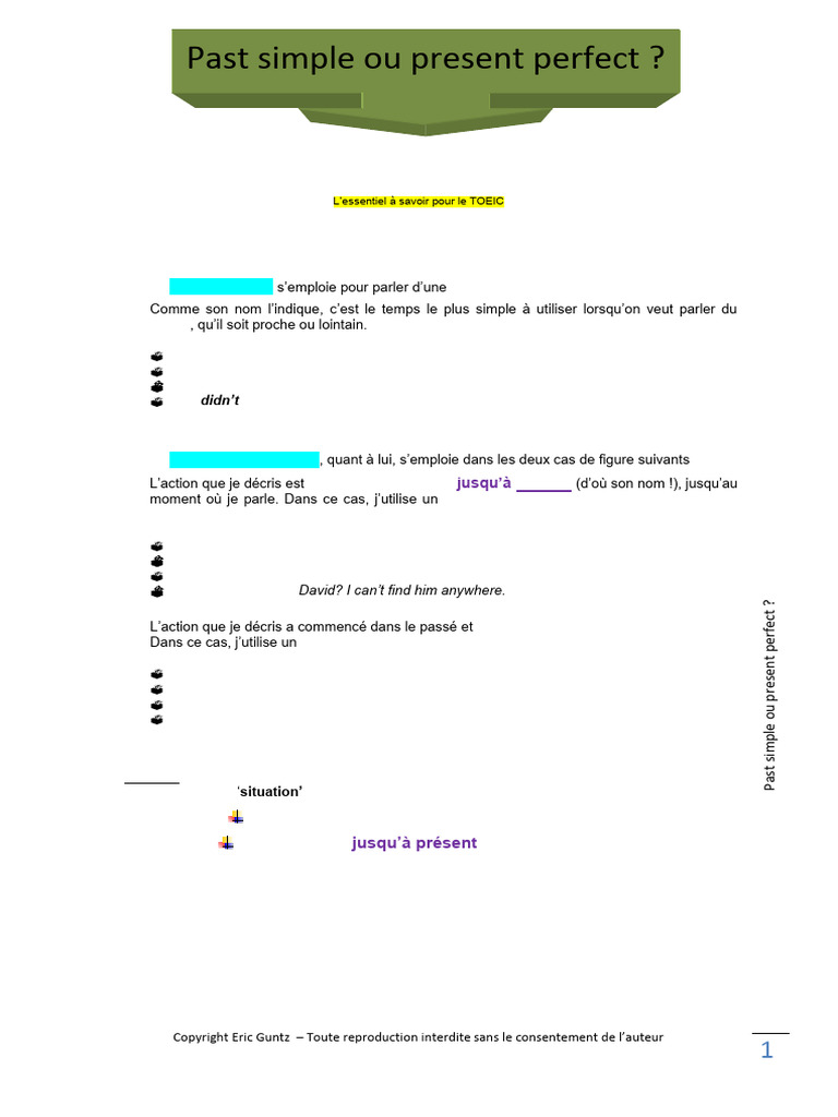 Différences entre Past Simple et Present Perfect | PDF
