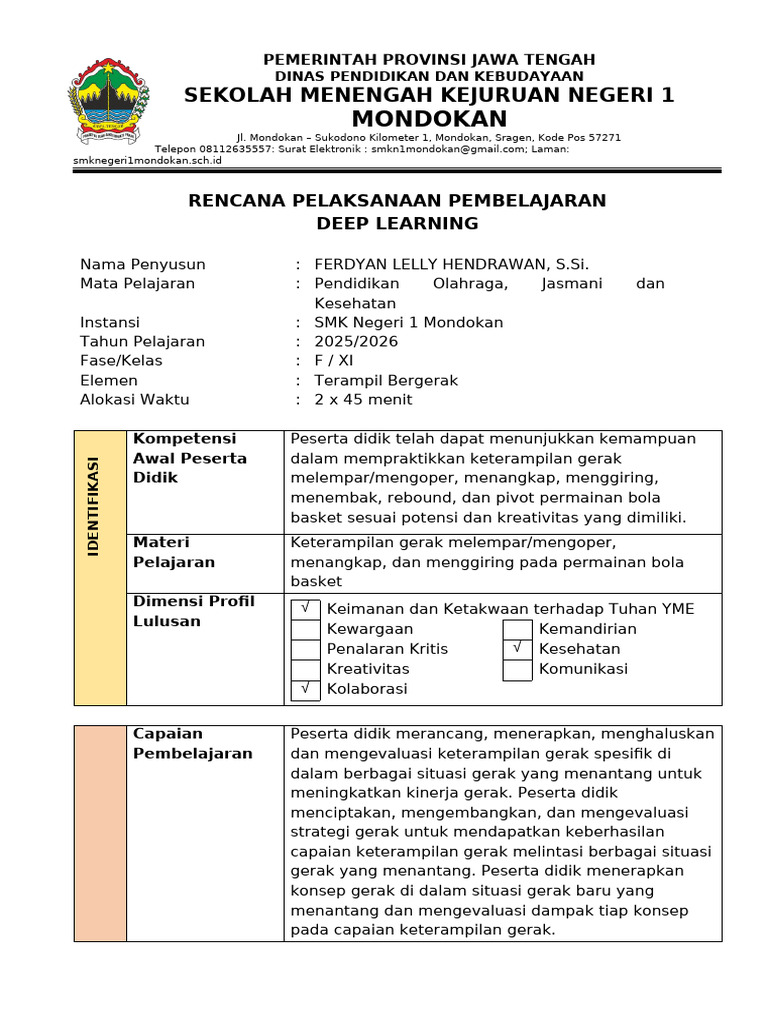 RPP Deep Learning PJOK SD 2025/2026 | PDF