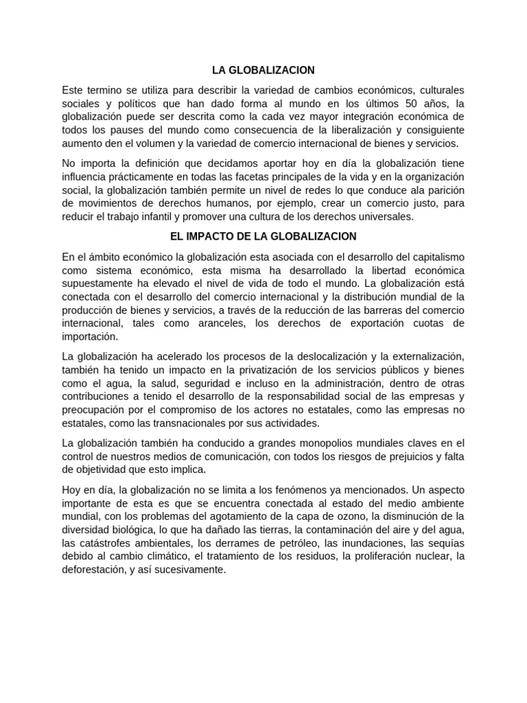 Impacto de la Globalización en el Mundo | PDF | Globalización | Comercio