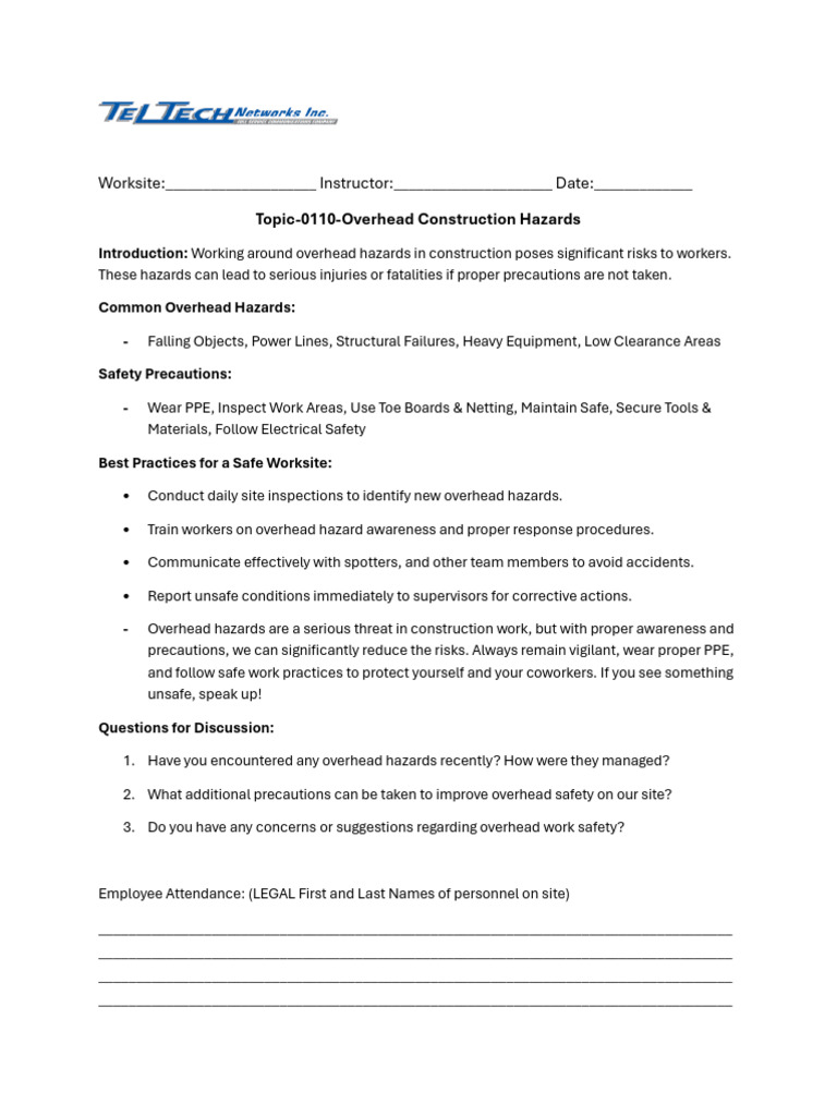 Overhead Construction Hazard Safety Guide | PDF