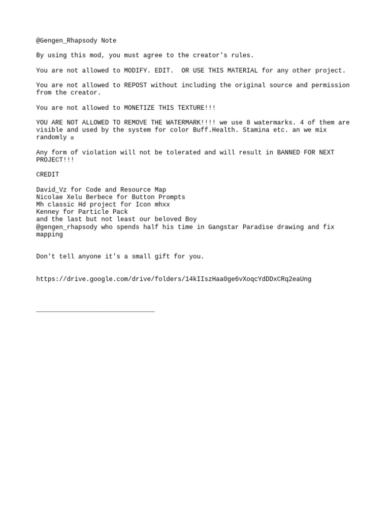 Gengen Rhapsody Mod Usage Guidelines | PDF