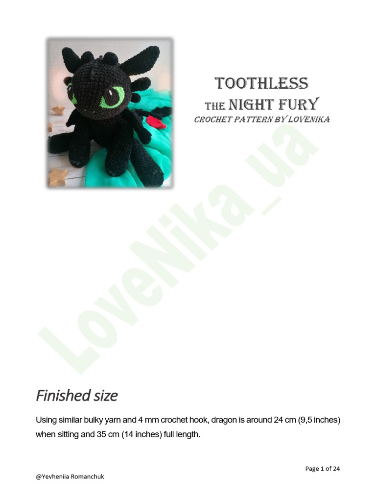 Toothless Night Fury Crochet Pattern | PDF | Crochet | Yarn