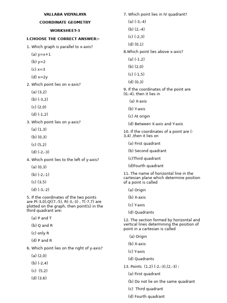 Coordinate Geometry Worksheet Grade 9 | PDF | Cartesian Coordinate ...